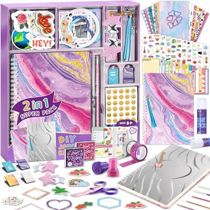 PERRYHOME 2-Pack DIY Journal Kit for Girls - 200+Pcs Journal Set for Tween & Teen Girls, Journaling Art & Crafts Kits, Birthday Gifts for 8 9 10 11 12 13 14 Year Old Girl by PerryHome