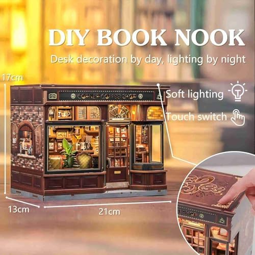 Fsolis Book Nook Kit - 3D Wooden Puzzles for Adults (Corner Coffee Shop) - Image 5