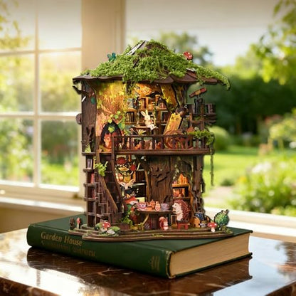 DIY Book Nook Kit, 3D Wooden Puzzle with LED, Forest Tea Bookhouse - Image 5