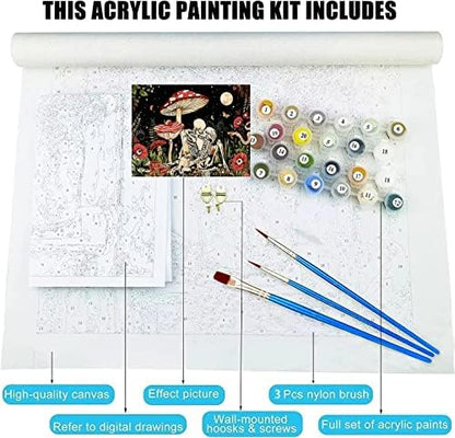koemhxb Mushroom Paint by Numbers for Adults, Skeleton Paint by Numbers for Adults Beginner,Mushroom Painting by Numbers for Home Wall Decor(16x20 Inch) - Image 5