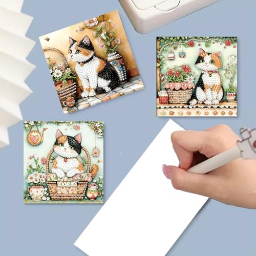 ARTopet 6Pcs Folding Greeting Card Diamond Art Painting Thank You Blessing Cards with White Envelope Rhinestones Painted Making Kits for Adults DIY Craft Holiday Gift-Cat01 - Image 6