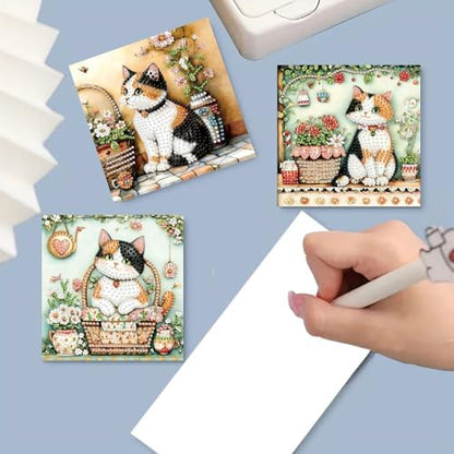 ARTopet 6Pcs Folding Greeting Card Diamond Art Painting Thank You Blessing Cards with White Envelope Rhinestones Painted Making Kits for Adults DIY Craft Holiday Gift-Cat01 - Image 6