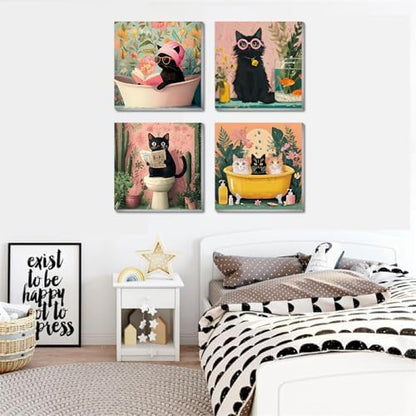 Canrichshop 4 Pack Cat Paint by Numbers for Beginner,Black Cat Adult Paint by Number Kits on Canvas Framed, DIY Number Paintings for Adults for Wall Home Decor 8X 8 inch - Image 5