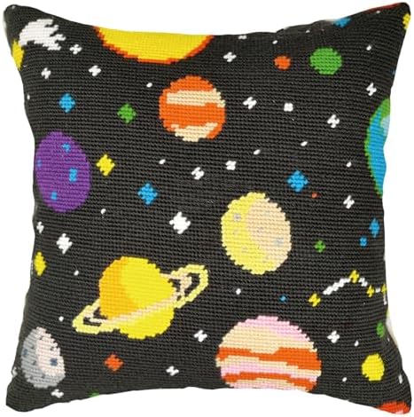 Howie's Needlepoint Needlepoint Kits for Adults, Pillow Front Cross Stitch Kit with Embroidery Pattern on Canvas, Yarn, 2 Needles and Instruction, 16 x 16inch(Color Planets) by HowiesNeedlepoint