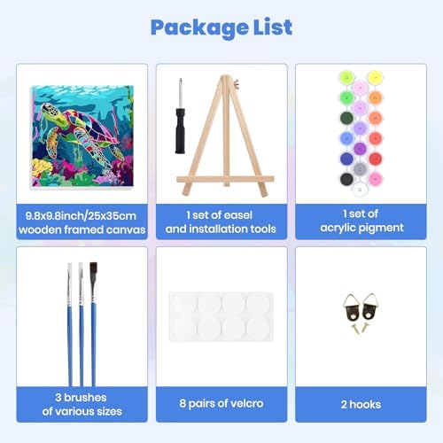 MXJSUA Sea​Turtle Framed Paint by Numbers Kit for Adults Beginner with Wooden Easel, Adults' Paint-by-Numbers on Canvas, Easy DIY Acrylic Number Painting for Home Decor Gifts, 10x10 inch - Image 7