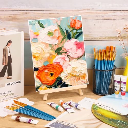 54 Pack Canvas with Easel Set 8 x 10 Inch Canvas Boards with Wooden Easels, Paint Brushes Canvas Panel Painting Kit for Acrylic Oil Watercolor Beginners Art Crafts Sip and Paint Party - Image 7