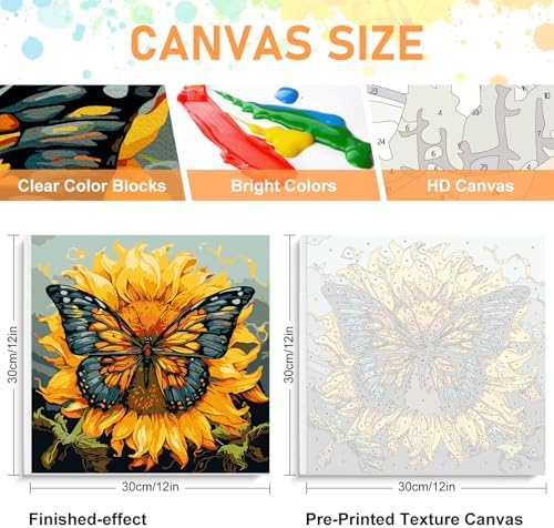 Framed Paint by Numbers Kit for Adults Beginners, Butterfly Sunflower - Image 3