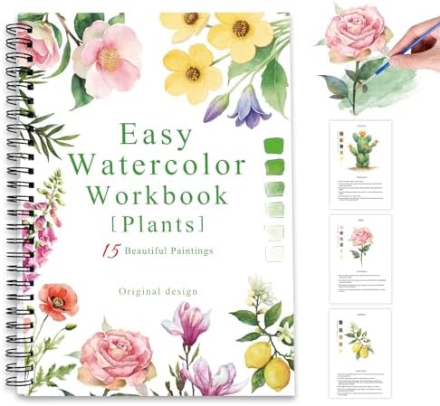 Watercolor Workbooks Plants, 15 Beautiful Paintings for Water Color Book Adult, Watercolor Coloring Book for Beginners, Watercolor Workbook for Adults Teens (Without Palette, Plants) by Terself
