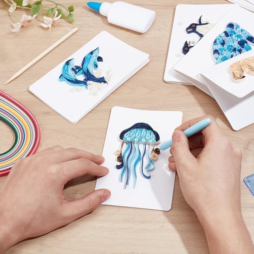 WEBEEDY 20 Sets Paper Quilling Kit for Adult DIY Sea Animals Themes Greeting Card Making Kit with Instruction 5 Styles Animal Polar Bear,Sea Turtle,Whale,Penguin,Jellyfish Cards for Birthday Christmas - Image 5