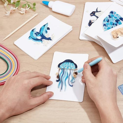 WEBEEDY 20 Sets Paper Quilling Kit for Adult DIY Sea Animals Themes Greeting Card Making Kit with Instruction 5 Styles Animal Polar Bear,Sea Turtle,Whale,Penguin,Jellyfish Cards for Birthday Christmas - Image 5