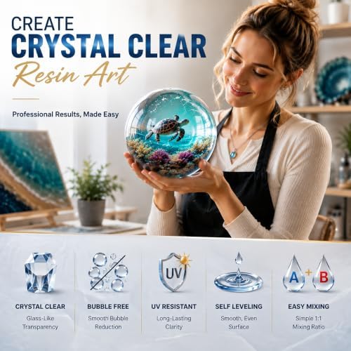 Epoxy Resin Kit: 1 gallons crystal-clear, bubble-free epoxy resin resists yellowing and cures quickly. Ideal for arts&crafts, tabletop casting, DIY jewelry making, mold casting (1:1 ratio) - Image 2