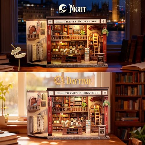 CUTEBEE Book Nook Kit, British Bookstore DIY Miniature House Dollhouse Kit - Image 4