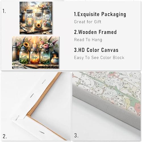 NEGEKFKX 2 Pack Faith,Hope,Love Paint by Numbers Kit for Adults Beginner with Framed,Easy Adult Paint by Number Kits on Canvas DIY Painting for Beginners Art by Numbers for Home Wall Decor 10x12 Inch - Image 4