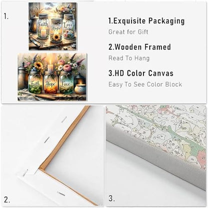 NEGEKFKX 2 Pack Faith,Hope,Love Paint by Numbers Kit for Adults Beginner with Framed,Easy Adult Paint by Number Kits on Canvas DIY Painting for Beginners Art by Numbers for Home Wall Decor 10x12 Inch - Image 4