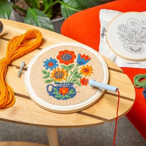 Kikkerland Flower Bouquet Punch Needle Kit – DIY Crafting Set with Hoop, Yarn, & Pattern - Image 4