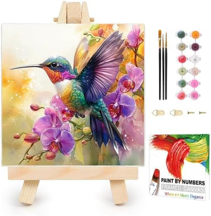 AUKELHJ Framed Paint by Numbers Kit for Adults, Hummingbird, 10x10 inch by Unknown