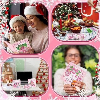 Saillong 12 Pack Pink Winter Diamond Painting Greeting Card Kits Winter Diamond Art Cards with Envelopes Snowman 5D Rhinestones Painting Making Kits for Adults DIY Craft Family Friend Holiday Gifts - Image 5