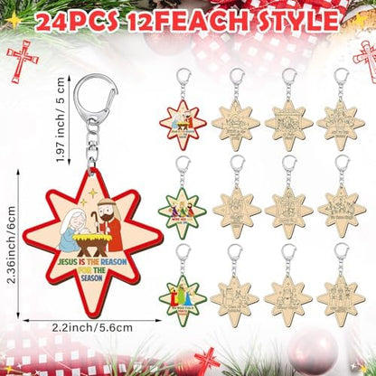 RattanView 24 Pack Star of Bethlehem Nativity Wooden Keychain Craft Kits - Image 2