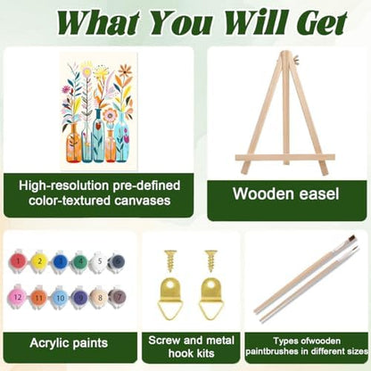 ICYANART 4 Paint by Numbers Kit for Adults Flowers, with Frame and Easel - Image 3