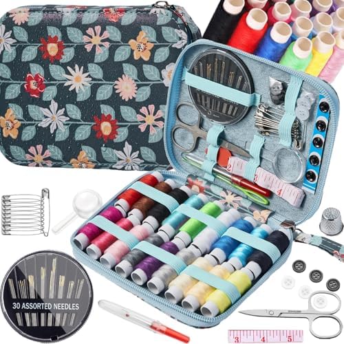 Printing Vines Sewing Project Kits,Travel Portable Sewing Set with Zipper Sewing Case,87 PCS Professional Sewing Supplies Accessory for Adults,Emergency, Home - Image 2