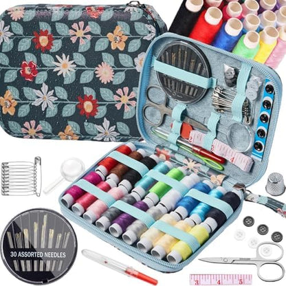 Printing Vines Sewing Project Kits,Travel Portable Sewing Set with Zipper Sewing Case,87 PCS Professional Sewing Supplies Accessory for Adults,Emergency, Home - Image 2