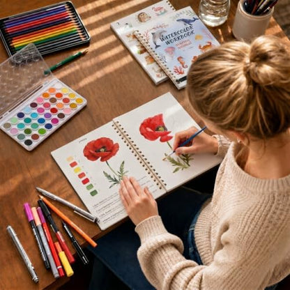 Landhoow 3 Pcs Watercolor Workbooks for Beginner with 36color Paint Brush - Image 4