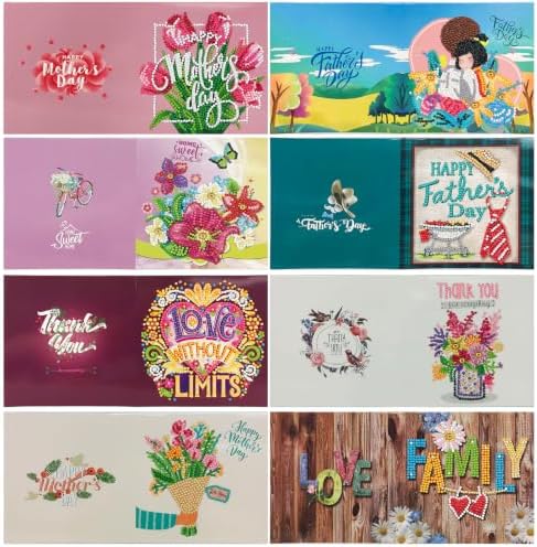 8PCS Fathers Day Mothers Day DIY Greeting Card Kits with Envelopes Diamond Art Greeting Cards Diamond Art Cards Kits for Adults DIY Crafts Family Friend Gifts - Image 7