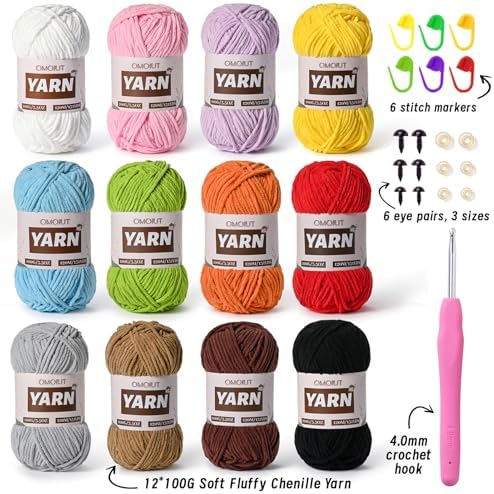 12 Pack 42.3oz/1572yds Bulky Multicolor Yarn Set, Plush Chenille Blanket Yarn for Crocheting, Fluffy Velvet Yarns for Crochet, Fuzzy Baby Yarns for Crocheting Soft, Crochet Amigurumi A - Image 2