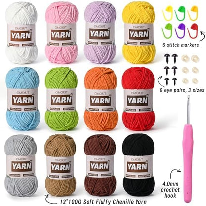 12 Pack 42.3oz/1572yds Bulky Multicolor Yarn Set, Plush Chenille Blanket Yarn for Crocheting, Fluffy Velvet Yarns for Crochet, Fuzzy Baby Yarns for Crocheting Soft, Crochet Amigurumi A - Image 2
