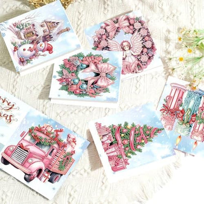 jinglinhh 6pcs Christmas Angel Wreath Truck Snowman Candles Diamond Art Painting Greeting Cards with Envelopes, DIY Card Making Kits for Adults, Diamond Art Postcards Holiday Cards Craft Gifts - Image 3