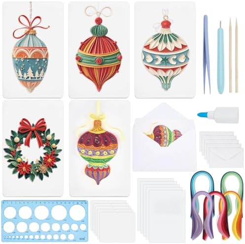 WEBEEDY 20 Sets Christmas Ball Paper Quilling Kit Handmade Christmas Greeting Card with Envelopes 3D Wreaths Card Making Kit with Instuction for Adult Beginner Holiday Decor Gift by WEBEEDY