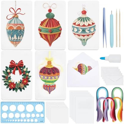 WEBEEDY 20 Sets Christmas Ball Paper Quilling Kit Handmade Christmas Greeting Card with Envelopes 3D Wreaths Card Making Kit with Instuction for Adult Beginner Holiday Decor Gift by WEBEEDY