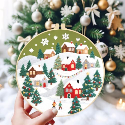 ORIGACH 4 Pcs Christmas Winter Town Embroidery Kit for Beginner - Image 7