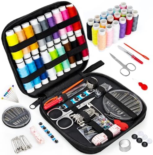 Sewing Kit Basic for Adults, 87 Pcs Sewing Kit with Needle and Thread, Sewing Supplies Portable Travel Emergency Repair Kit for Beginners Home DIY, Gift for Mom and Grandma OKOMER by OKOMER