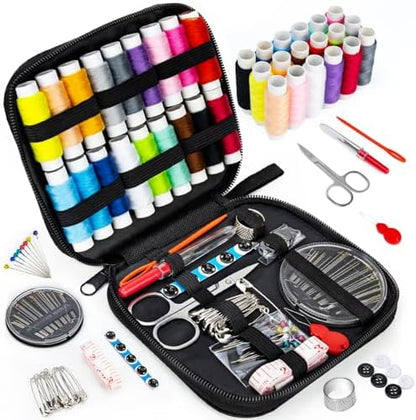 Sewing Kit Basic for Adults, 87 Pcs Sewing Kit with Needle and Thread, Sewing Supplies Portable Travel Emergency Repair Kit for Beginners Home DIY, Gift for Mom and Grandma OKOMER by OKOMER