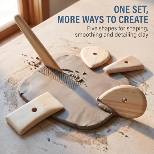 5 Pcs Wooden Pottery Clay Ribs Ceramic Potter Rib Ceramic Clay Sculpting Scrapers Tools Pottery Shaping Trimming Tools Ceramic Pottery Tools - Image 4