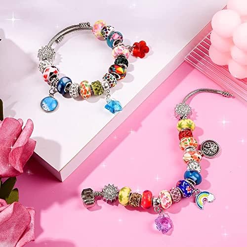 Aipridy 210 Pcs Large Hole European Beads, Craft Supplies Kit, Assorted Mixed Color Lampwork Spacer Beads for DIY Bracelet Jewelry Making (210, Mixed Pack by Style) - Image 6