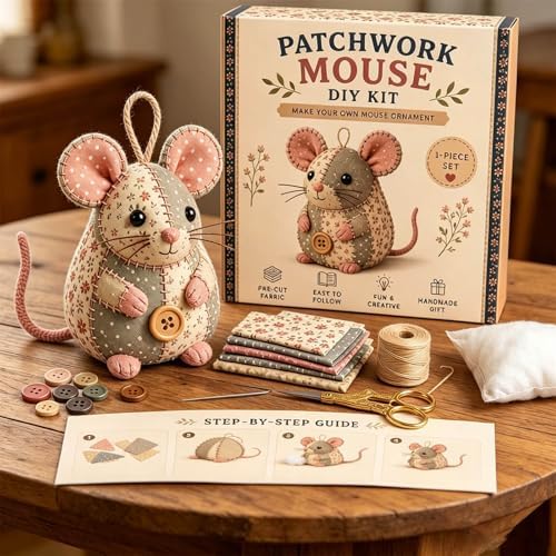 Patchwork Mouse DIY Kit Sewing Craft Set with Pre-Cut Floral Fabric, Stuffing & Buttons for Adults Beginners Creative Hobby Gift for Craft Lovers (A/01) - Image 4