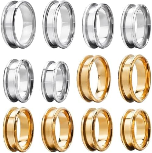 SUNNYCLUE 1 Box 12Pcs Stainless Steel Ring Blanks Settings US Size 7/8/9/10/11/12 Round Empty Inlay Grooved Finger Ring Base Blanks for Jewelry Making Kits Adult DIY Crafts by SUNNYCLUE
