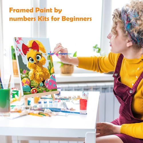 MOGTAA Chicken Paint by Numbers Kit for Adults Beginners with Frame, Easter Eggs Adult Paint by Number Kits on Canvas with Easel, Easy DIY Oil Painting Kits for Home Decor, 8x12in - Image 4