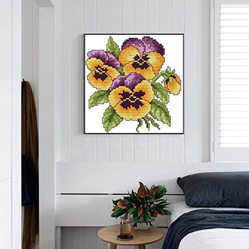 ITSTITCH Stamped Cross Stitch Kits for Adults,Full Range of Easy Embroidery 11CT 3 Strands Crossstitching Kits Preprinted Pattern Design,for Home Wall Decor-The Flower of Happiness, 8.3x8.3 inch - Image 2