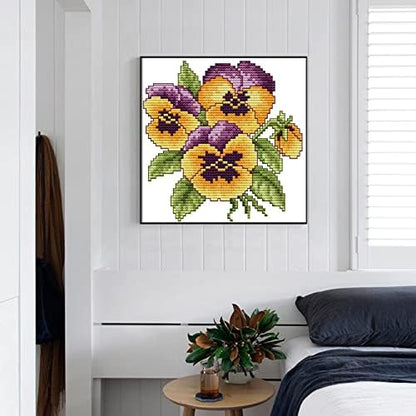 ITSTITCH Stamped Cross Stitch Kits for Adults,Full Range of Easy Embroidery 11CT 3 Strands Crossstitching Kits Preprinted Pattern Design,for Home Wall Decor-The Flower of Happiness, 8.3x8.3 inch - Image 2