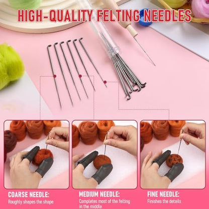 Needle Felting Kits Felt Needle Kit Wool Felting Kit 60 Colors Felting Wool - Image 4