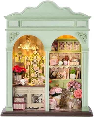 CUTEROOM DIY Miniature House Building Kit for Adults with LED Lights - Realistic Mini Dollhouse Model & Wooden Furniture, Creative Craft Kit for Home Decor Gift- Floral Reverie by CUTEROOM