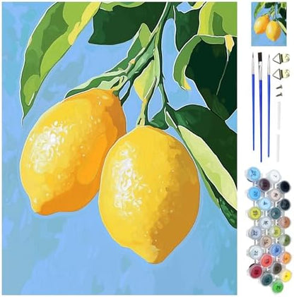 WEBEEDY Lemon Large Paint by Numbers Kit for Adults Beginners, 40x50cm/16x20'' Painting and Sip Kit Complete Fruits Paint by Number Canvas Painting Set for Home Wall Decor Wall Art Creative Gifts by WEBEEDY