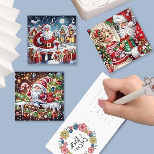 DIY Diamond Greeting Cards Set Christmas, 5D DIY Diamond Art Painting Greeting Card, DIY Christmas Card Making Kits for Family Friends Handmade Gift-#07-2 Set - Image 5