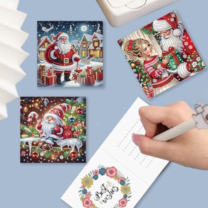 DIY Diamond Greeting Cards Set Christmas, 5D DIY Diamond Art Painting Greeting Card, DIY Christmas Card Making Kits for Family Friends Handmade Gift-#01-Santa Claus - Image 4