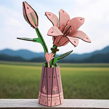 3D Wooden Lily Flower Puzzle DIY Building Model Kit for Adults Teens - Image 2