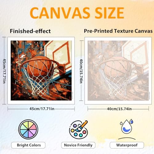 CRZMODE Basketball Paint by Numbers Kit for Adults,Basketball Paint by Numbers for Adults, Acrylic Painting Crafts for Home Decor Gift (16x16inch) - Image 2