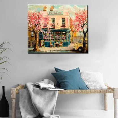 Book Cafe Theme Paint by Numbers Kits for Adult Paint by Numbers Book Store Paint by Numbers Boho Painting Kits on Canvas Art Set for Beginner Gift Home Decor Without Framed 16''W x 20''H - Image 3
